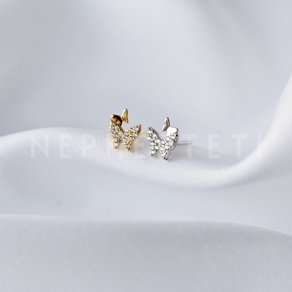 Khuyên tai bạc 925 mini - Bướm đá 6*7mm  - Nepherteti