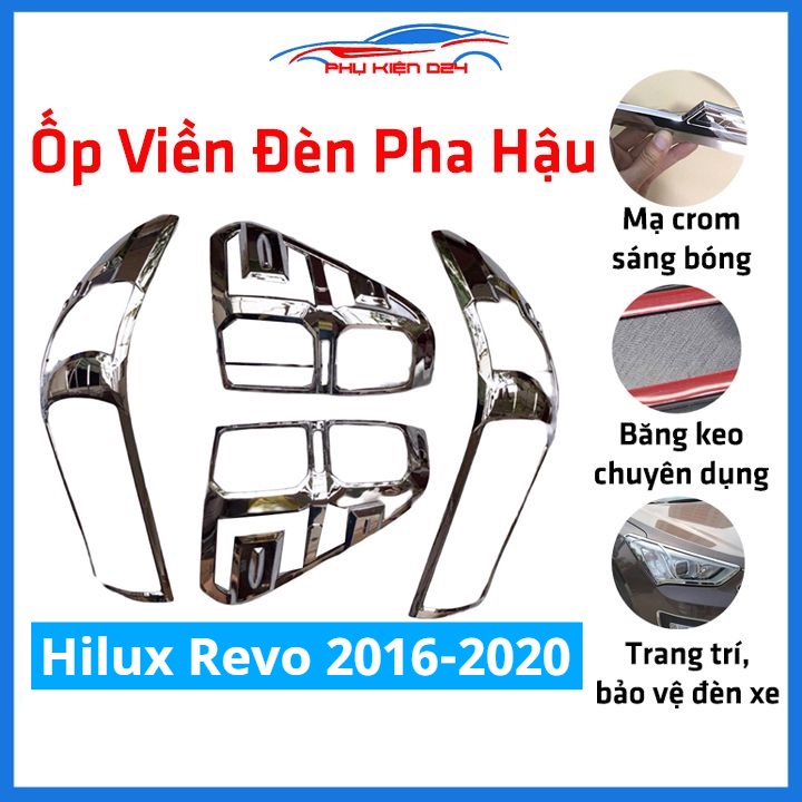 Ốp viền đèn pha hậu mạ crom Hilux Revo 2016-2017-2018-2019-2020 chống trầy trang trí bảo vệ xe