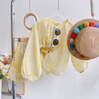 Bộ Đồ Áo Sơ Mi Tay Ngắn In Hoa Thời Trang Mùa Hè Hàn Quốc Dành Cho Bé Gái