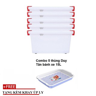 Bộ 5 Thùng Nhựa Đựng Đồ Duy Tân Có Bánh Xe 15L (44 x 31 x 21 cm) No.749
