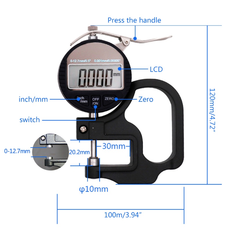 Đồng Hồ Đo Độ Dày Điện Tử DTGR-0055 0-0.4 inch / 10mm