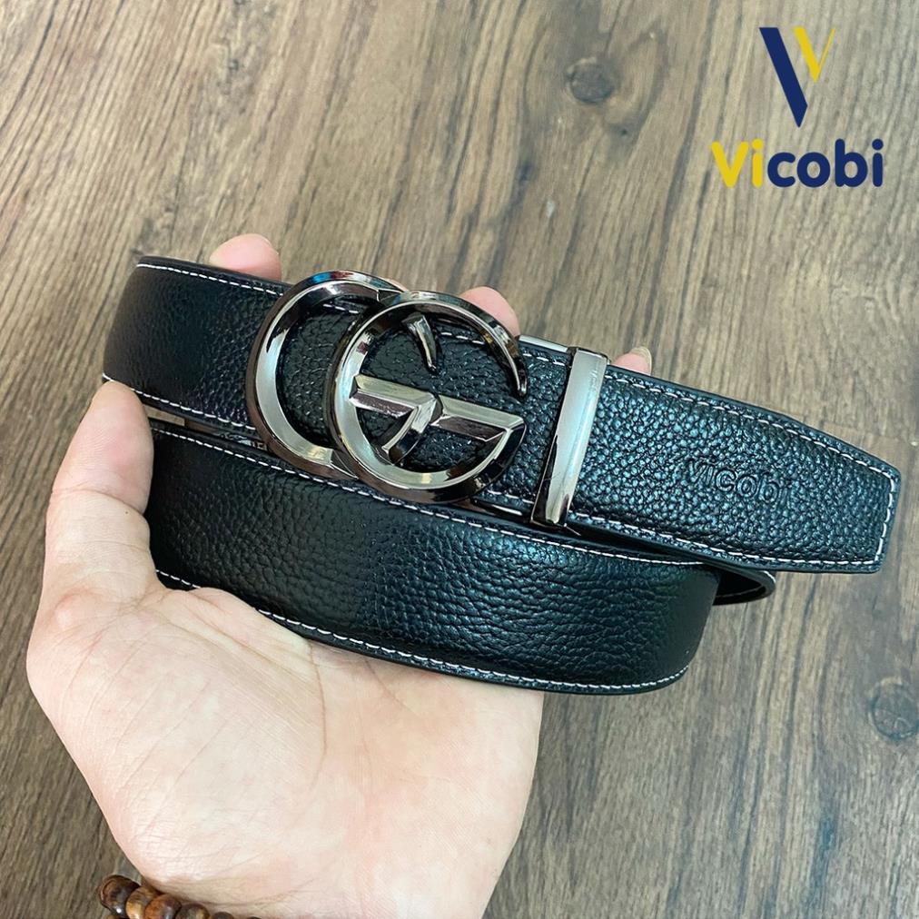 Thắt lưng Nam Da Bò khóa tự động GGĐV Vicobi , Dây lưng 3,5cm mặt khóa Đen hợp kim, made in VietNam *