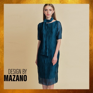 Váy đầm dập nhăn kèm khăn cổ chính hãng Mazano