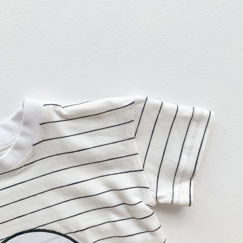 Bộ Áo Liền Quần Tay Ngắn Vải Cotton Họa Tiết Kẻ Sọc Dễ Thương Thời Trang Mùa Hè Cho Bé Sơ Sinh 0-24 Tháng Tuổi