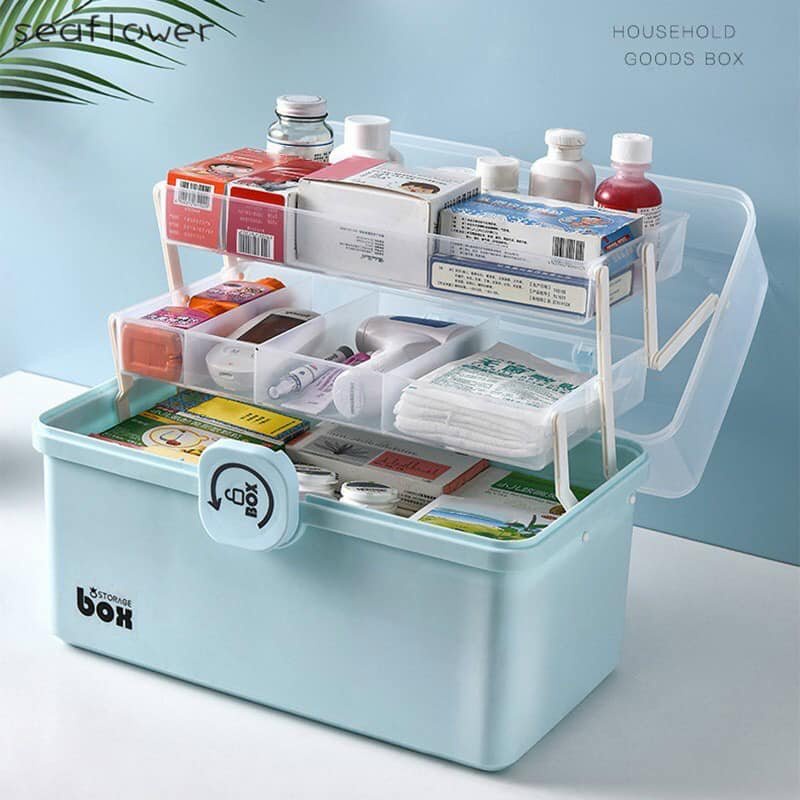 Hộp Đựng Thuốc Gia Đình 3 Tầng Phân Loại Các Loại Thuốc, Có Tay Cầm Và Khoá Hộp Chắc Chắn, Chất Liệu PP Siêu Bền