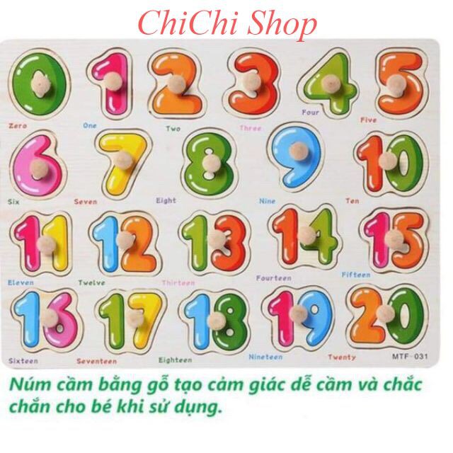 Đồ Chơi Bảng Núm Xếp Hình Bằng Gỗ Chủ Đề Số Đếm Từ 1-20 Cho Bé