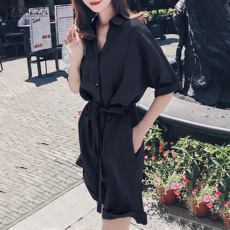 Áo liền quần ZANZEA dáng ngắn cổ chữ V tay lửng thời trang đường phố tùy chọn màu sắc dành cho nữ