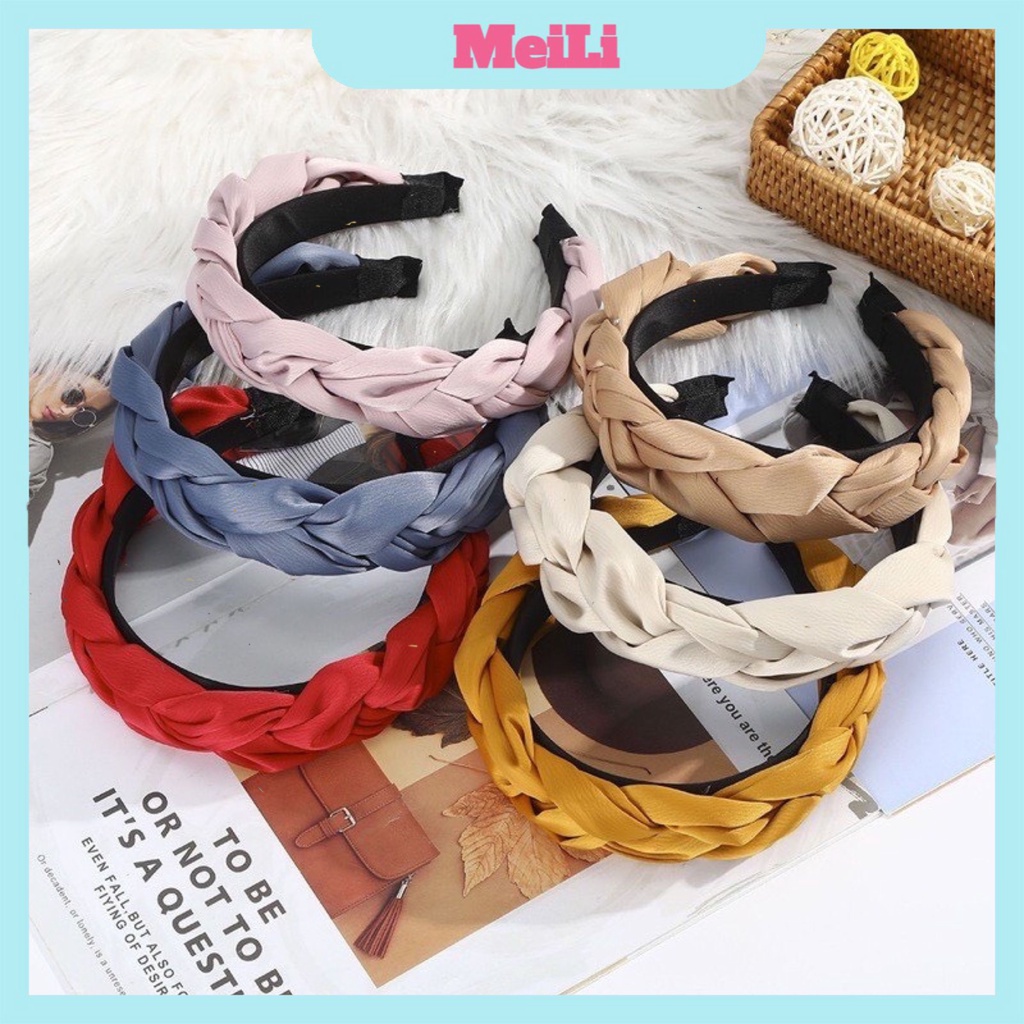 Bờm tóc tết vải lụa satin băng đô thắt bím bản to dịu dàng B1 (tuyển sỉ).