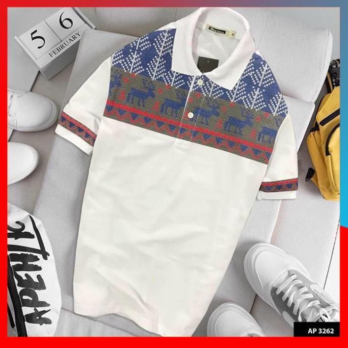 Áo Thun Nam 🌞FREESHIP – HÀNG CHẤT🌞Cổ Bẻ Tay Ngắn Phối Họa Tiết Tay Và Ngực, Thun Cá Sấu 65/35 4 Chiều Cao Cấp - GM