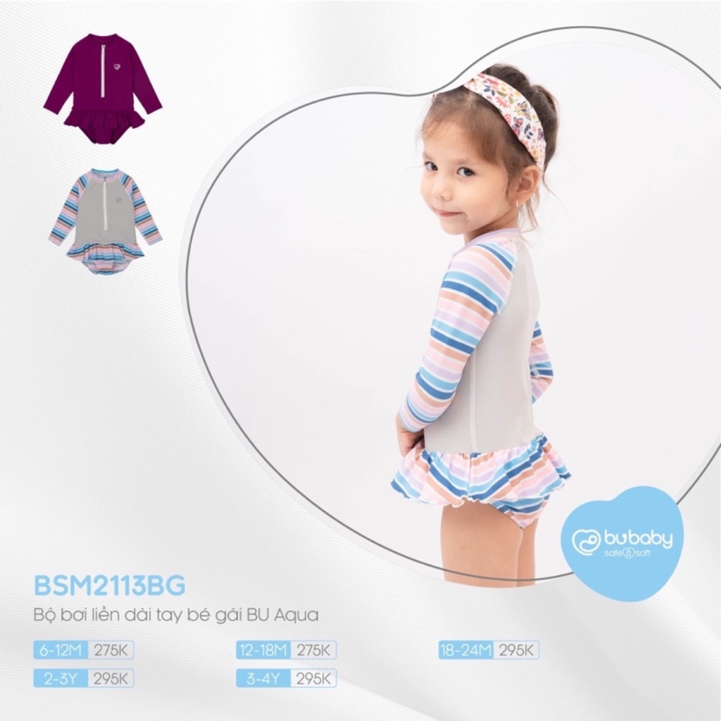 Bộ quần áo bơi liền bé gái đủ màu - Bubaby Bình Dương