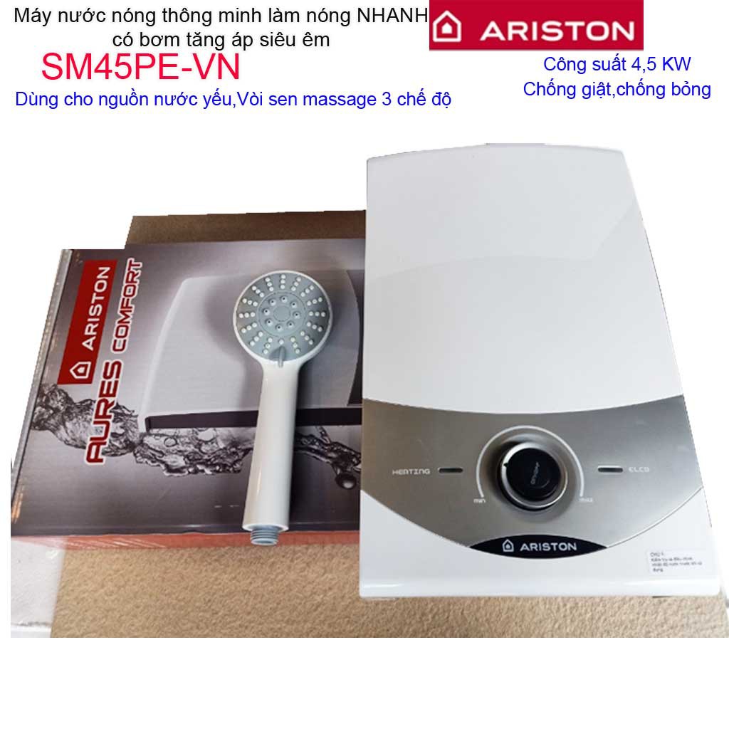 Máy nước nóng Ariston, máy nước nóng trực tiếp có bơm Ariston Aures SM45PE (có bơm)