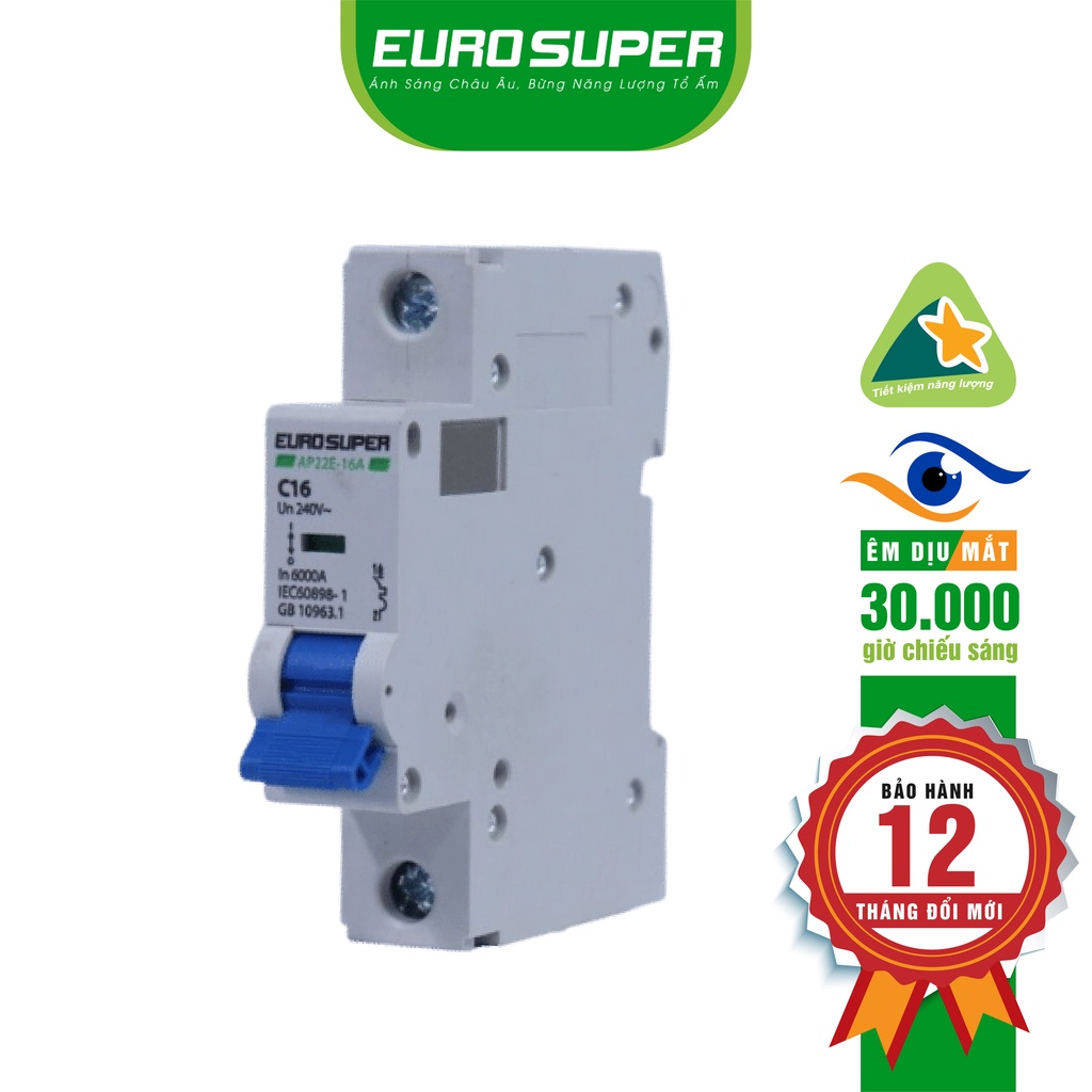 Aptomat Đơn EUROSUPER Dòng Cắt 6KA Bảo Vệ Dòng Điện Giảm Thất Thoát Điện Năng An Toàn, Hiệu Quả 16A -  63A