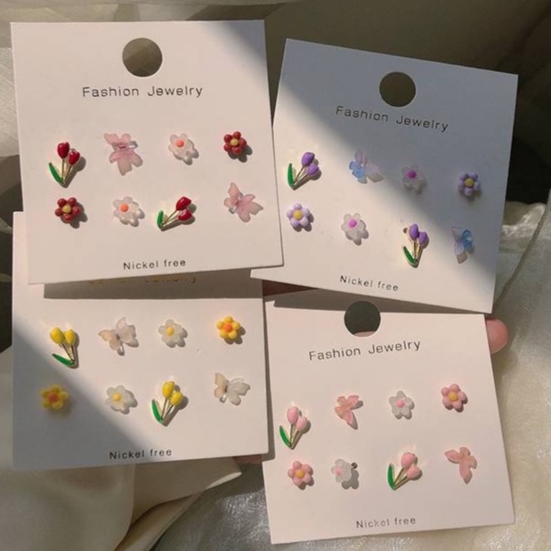 4 đôi khuyên tai hình hoa tulip/ bướm đơn giản phong cách Hàn Quốc cho nữ