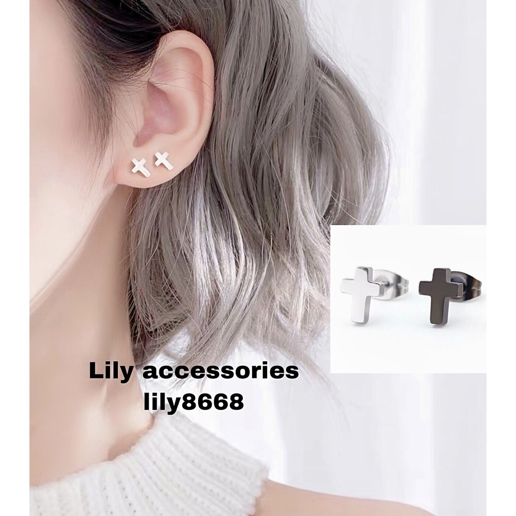 Cross Earring khuyên tai titan thánh giá nam nữ không gỉ không đen không dị ứng ( nút xỏ)