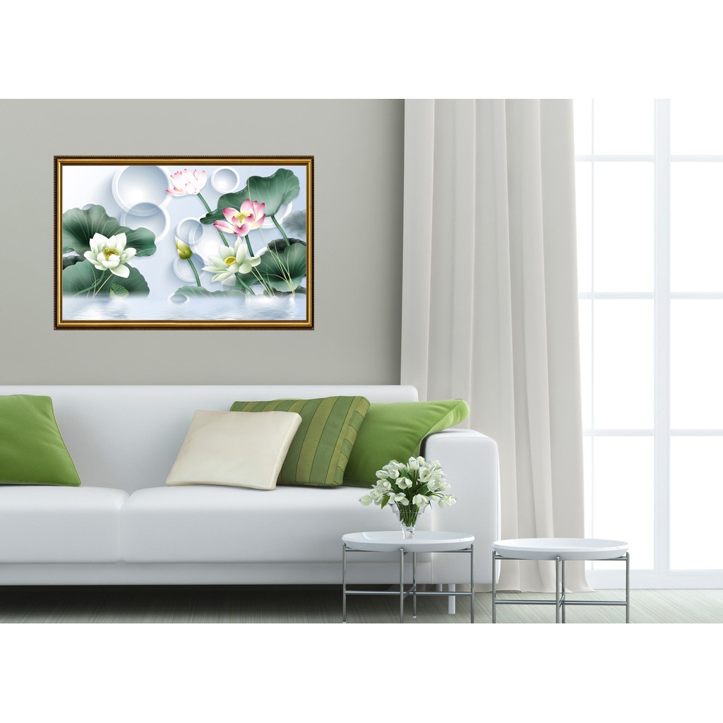 Tranh dán tường ghép viền khung VTC Hoa sen Lunawall-0344K nhiều mẫu
