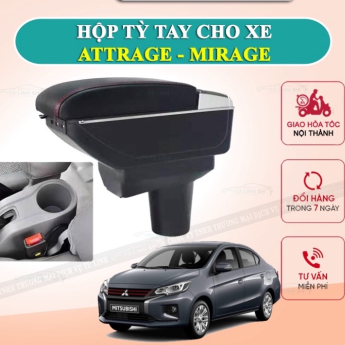 Hộp tỳ tay xe cho Attrage / Mirage cao cấp tích hợp cổng sạc USB - Bảo hành 12 tháng dự bị