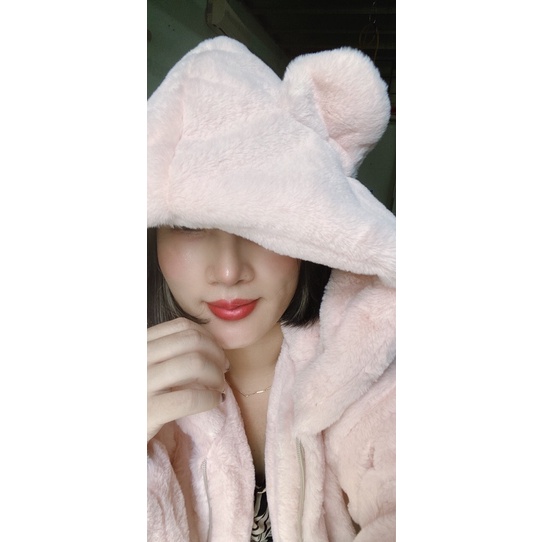 Áo lông cho nữ - mũ lông tai gấu