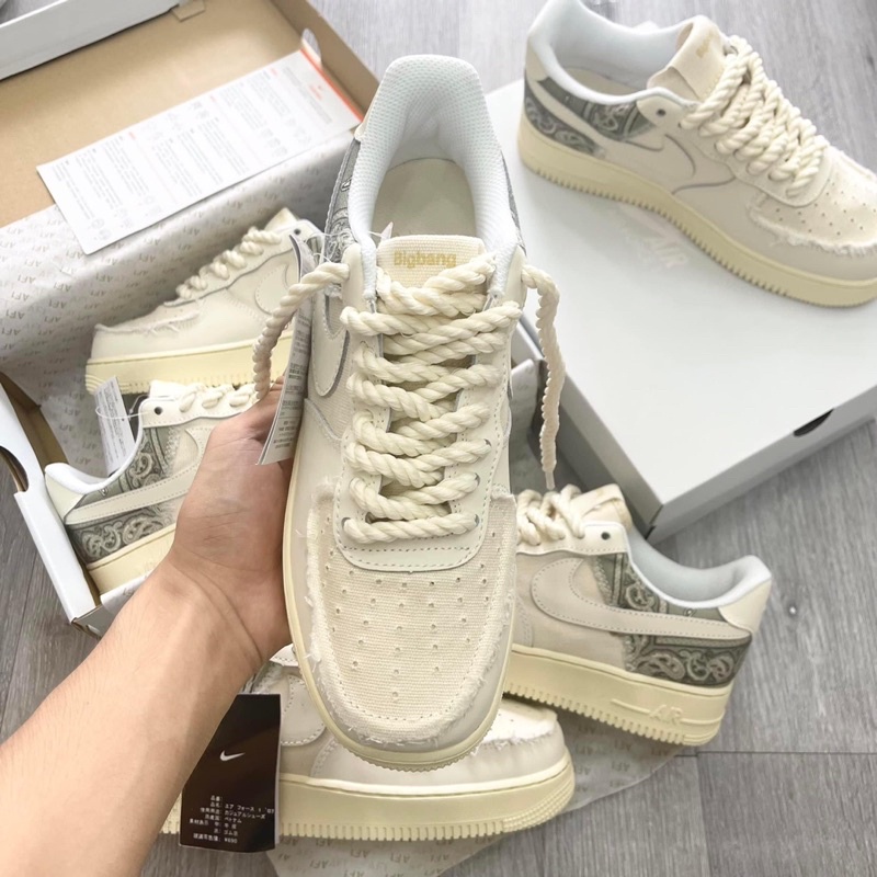 Giày thể thao AF1 dây thừng họa tiết Paisley màu kem, Giày sneaker thổ cẩm dây thừng  nam nữ full bill box đi siêu êm | BigBuy360 - bigbuy360.vn