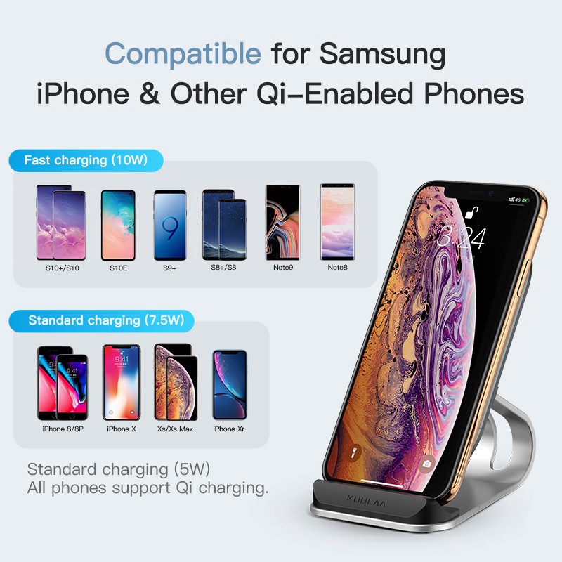 Đế Sạc Nhanh KUULAA Không Dây Cho Iphone X XS 8 XR Samsung S9 Xiaomi 10W