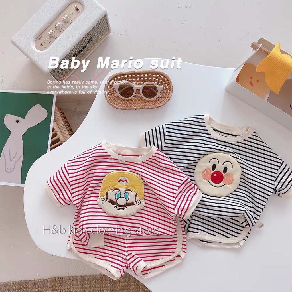 Bộ chú hề cộc tay, set đồ bé trai bé gái  cotton  từ 7-18kg