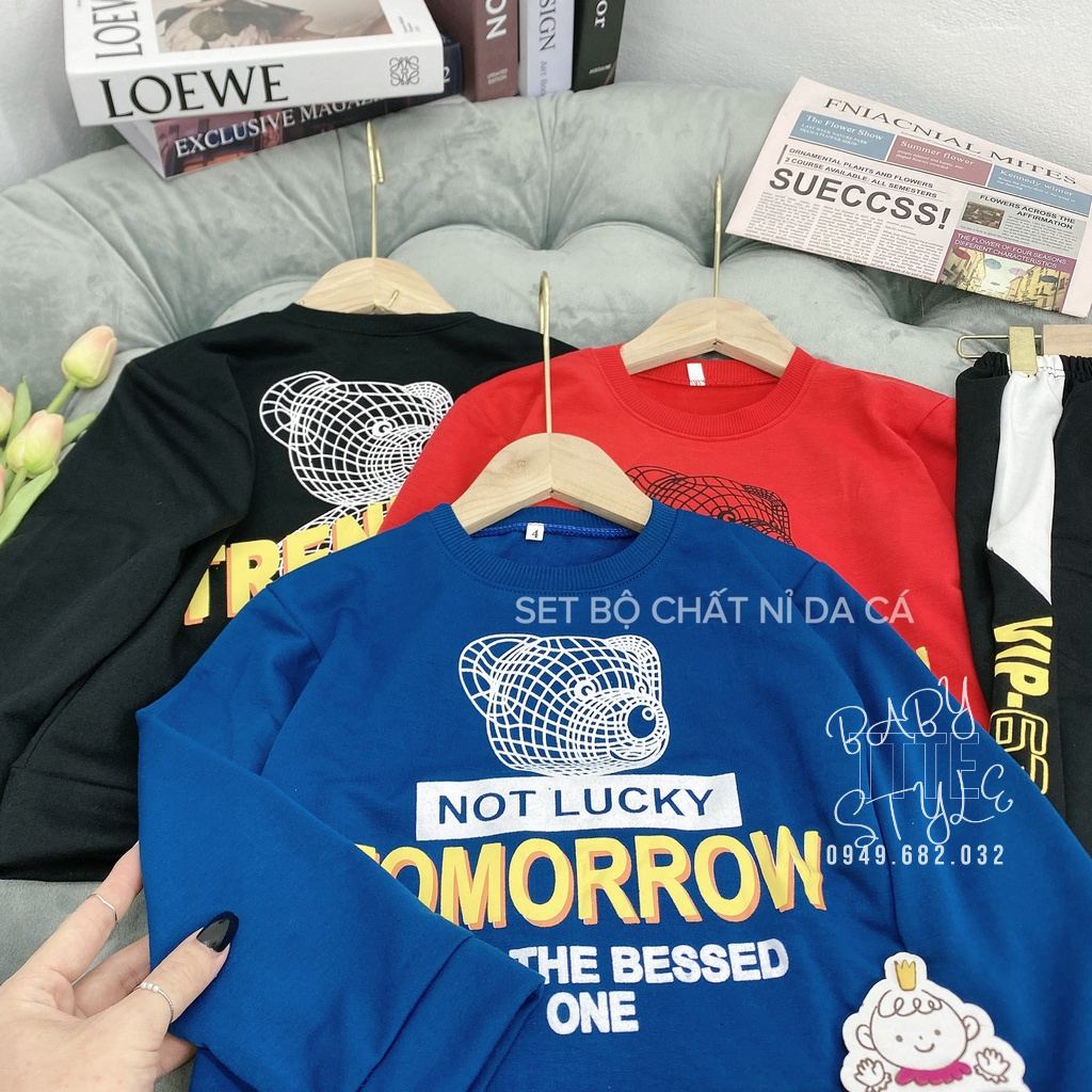 Bộ quần áo thu đông bé trai “TÔM“ 14-45kg, đồ dài tay ấm áp cho bé trai 4-14 tuổi. Vải da cá dày đẹp. Hàng may kỹ. B49