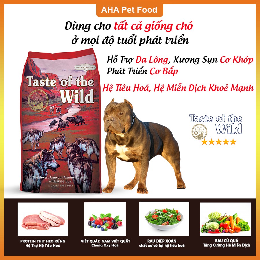 [Nhập Khẩu USA] Thức Ăn Cho Chó Bully Taste Of The Wild Bao 500g Southwest Canyon Thịt Heo Rừng, Trái Cây Rau Củ Quả
