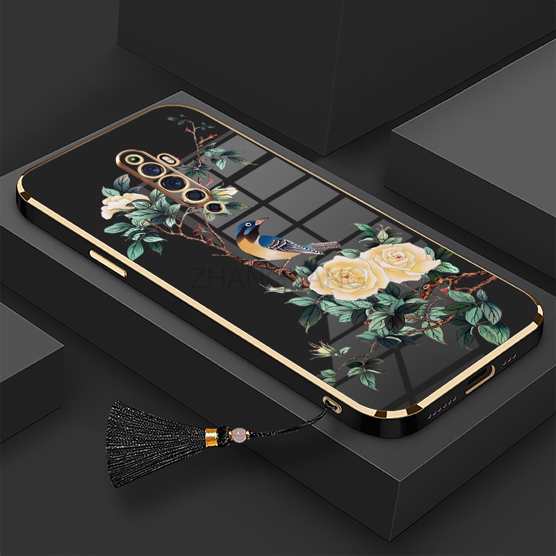 Ốp Điện Thoại Silicon Mềm Mạ Điện Họa Tiết Hoa Và Chim Kèm Dây Đeo Cho oppo reno2 f reno 2 reno