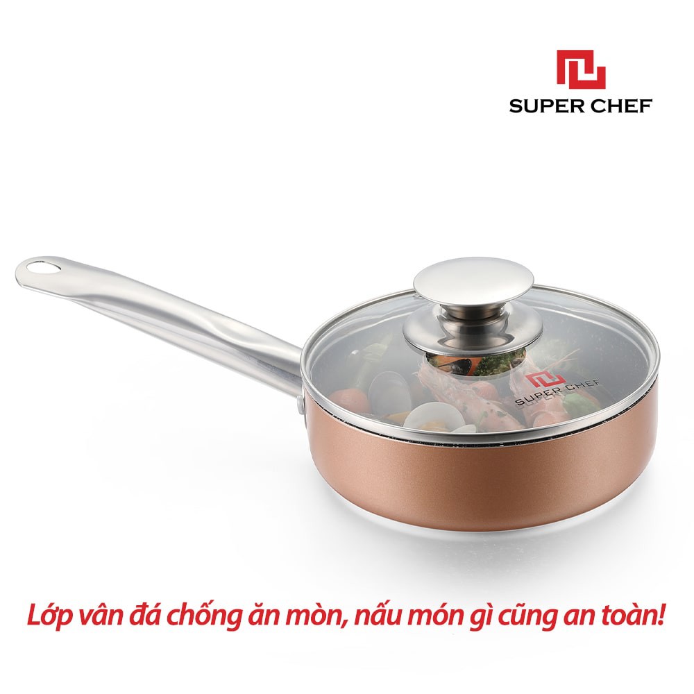 [Mã BMBAU50 giảm 7% đơn 99K] Nồi Vân Đá Chống Dính Đáy Từ Super Chef 16cm Siêu Bền Kèm Nắp Kính