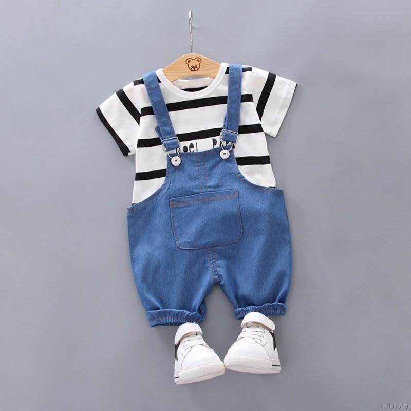 Set áo tay ngắn quần yếm denim xinh xắn cho bé trai