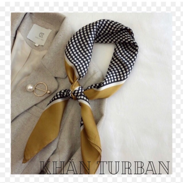 Khăn turban lụa vuông choàng cổ size 70x70cm thanh lịch phong cách nữ tính đa năng dùng làm áo yếm in chấm bi