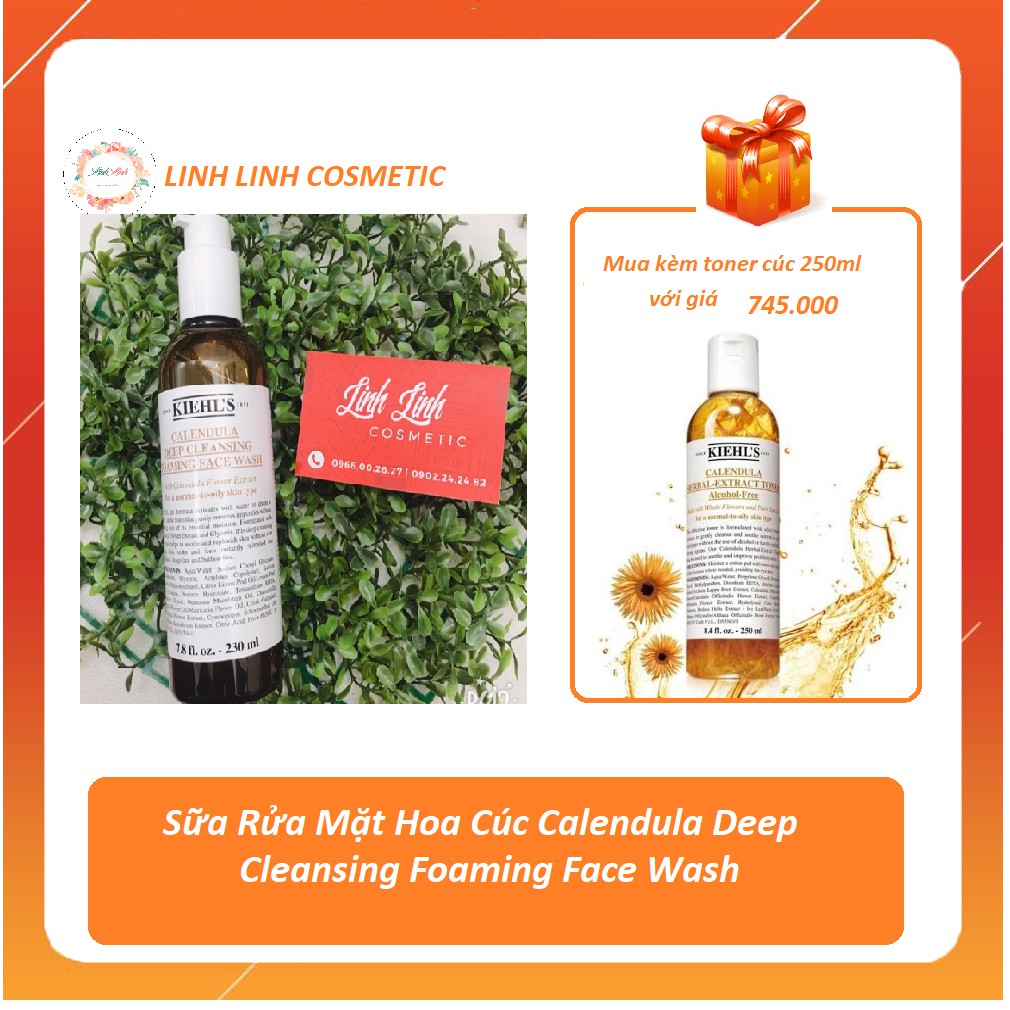 Sữa rửa mặt hoa cúc Kiehl’s Calendula Deep Cleansing Foaming giảm mụn, dầu thừa 230ml