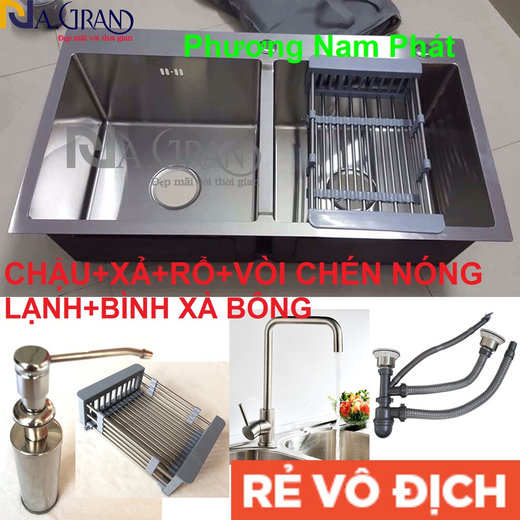 Combo Chậu Rửa Chén Bát INOX SUS 304 N5 8245 NA.GRAND và Vòi Rửa Chén Nóng Lạnh và Xả Chậu Và Rổ