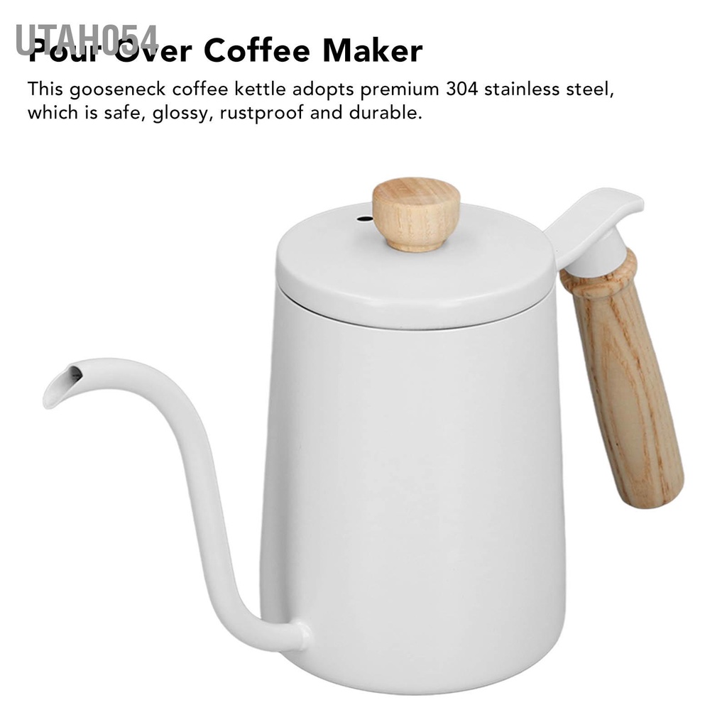 [Hàng Sẵn] Bình cổ ngỗng pha cà phê tay gỗ 600ml bằng thép không gỉ 304【Utah054】