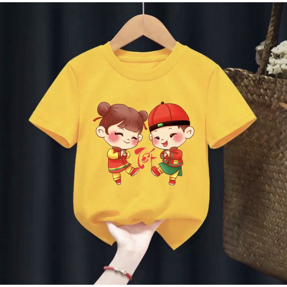Gía sỉ Combo 4 Áo thun tết cho bé hình bé trai bé gái chúc tết ,áo cho bé từ 6kg-30kg.AT02.