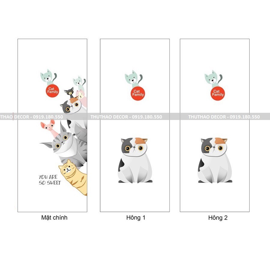 Combo 3 tấm GIA ĐÌNH MÈO ĐB (Mặt trước và 2 mặt bên) khác nhau - Decal dán tủ lạnh