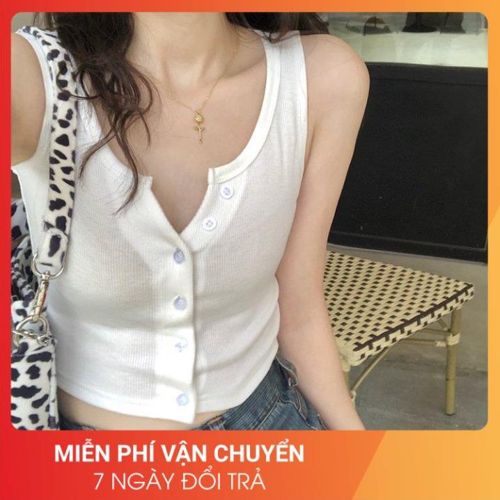 Áo Ba Lỗ Phối Khuy Cổ V 24AP Nữ [FREESHIP] 🌸 Croptop thun tăm body dáng ôm thể thao, học sinh cá tính Ulzzang 🌸 | BigBuy360 - bigbuy360.vn