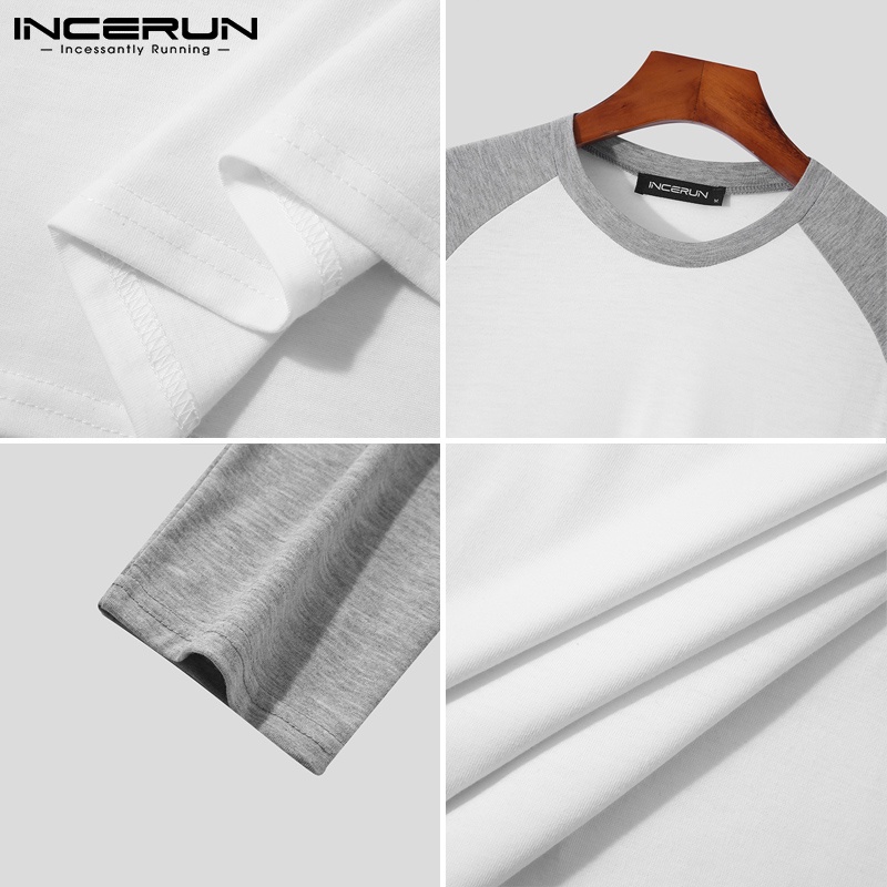 Áo INCERUN dài tay cổ tròn màu sắc nổi bật dành cho nam