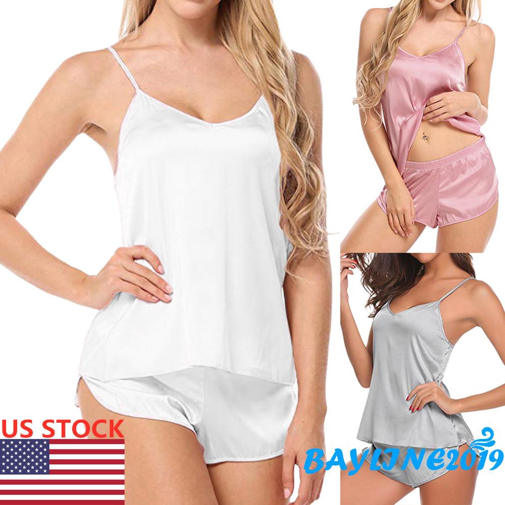 Set đồ lót ngủ bằng lụa satin quyến rũ dành cho nữ