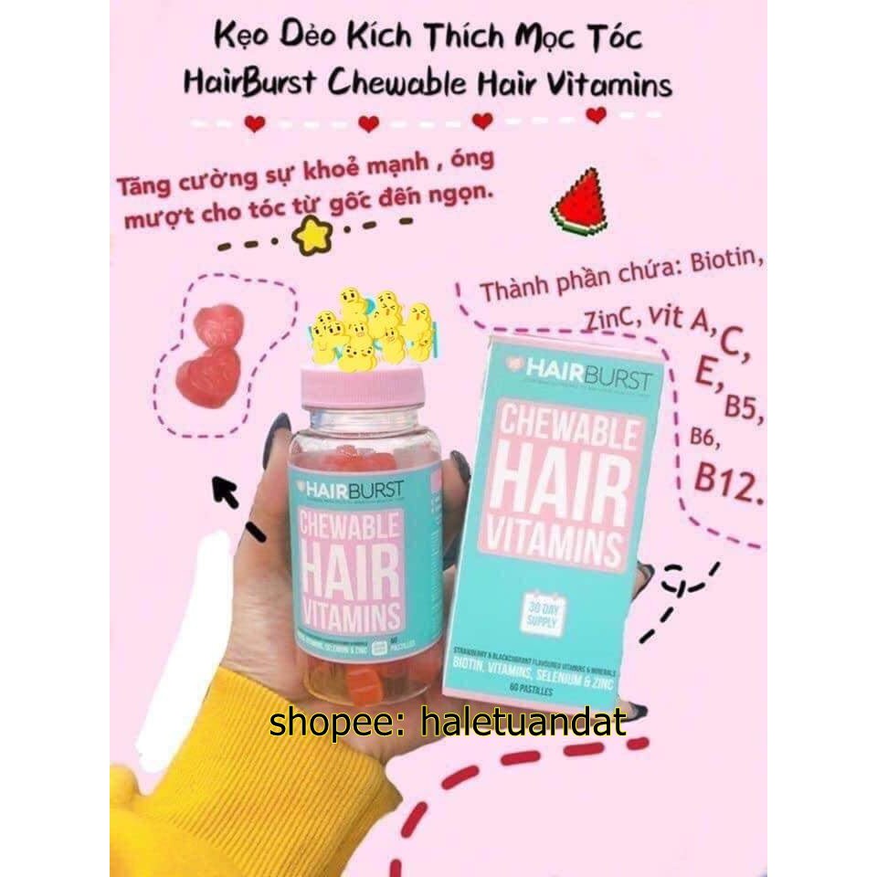 Combo 4 mónset Gội Xả Hairburst + Kẹo Dẻo Chewable +Xịt Dưỡng tóc Hairburst