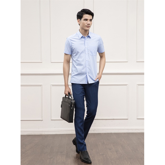 [MẪU MỚI] Áo sơ mi nam ngắn tay ARISTINO dáng Perfect fit suông, họa tiết xanh kẻ trắng trẻ trung, lịch sự - ASS172S1