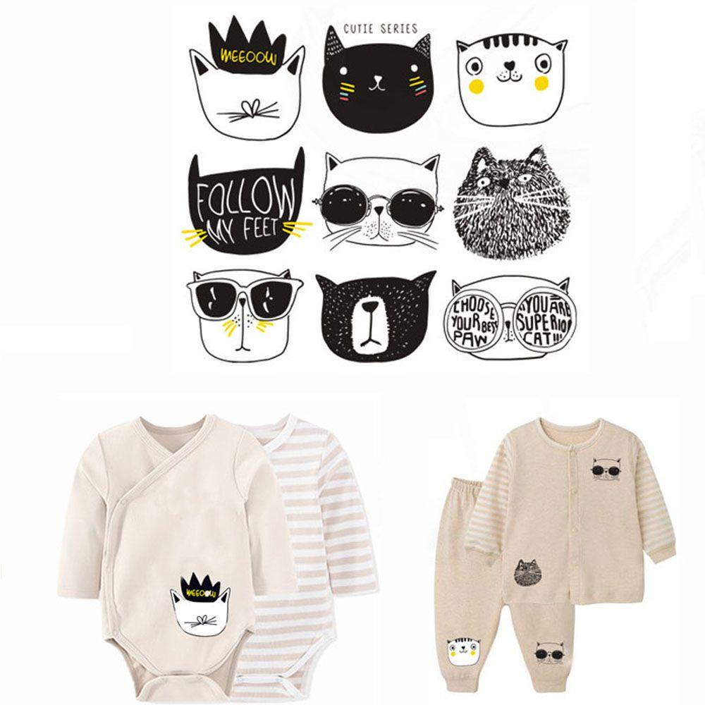 Set 9 Miếng Dán Ủi Quần Áo Họa Tiết Mèo Hoạt Hình Dễ Thương