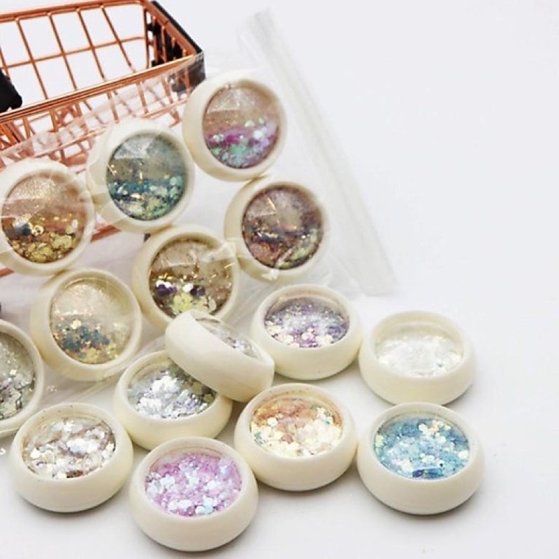 Phụ kiện nail giá rẻ sét nhũ khổng tước nhũ kim cương vảy cá set 8 hũ VUA SƠN AS
