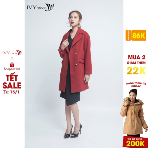 [NHẬP WABRTL5 GIẢM 10% TỐI ĐA 50K ĐH 250K ]Áo khoác dạ dáng dài nữ IVY moda MS 71M4159