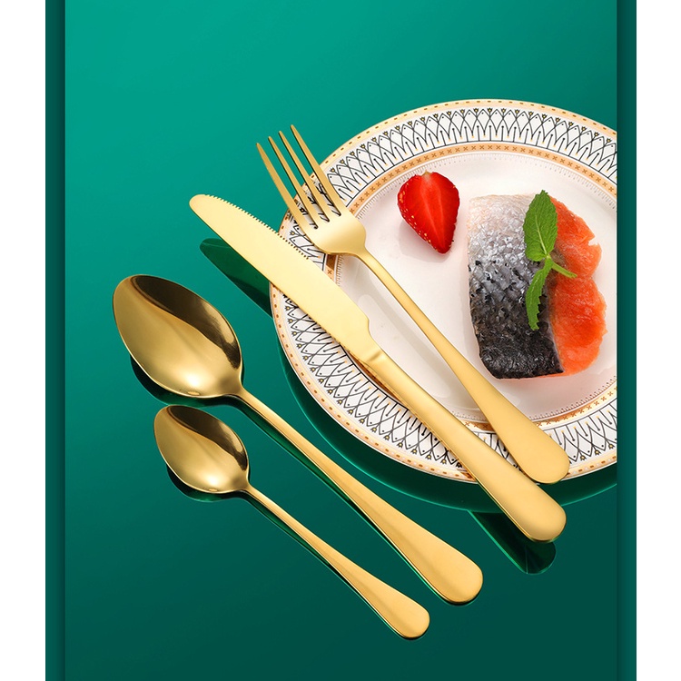 Bộ 24 Dụng Cụ Bàn Ăn Bằng Thép Không Gỉ 1010 Món Màu Vàng Đồng Sang Trọng Tiện Dụng