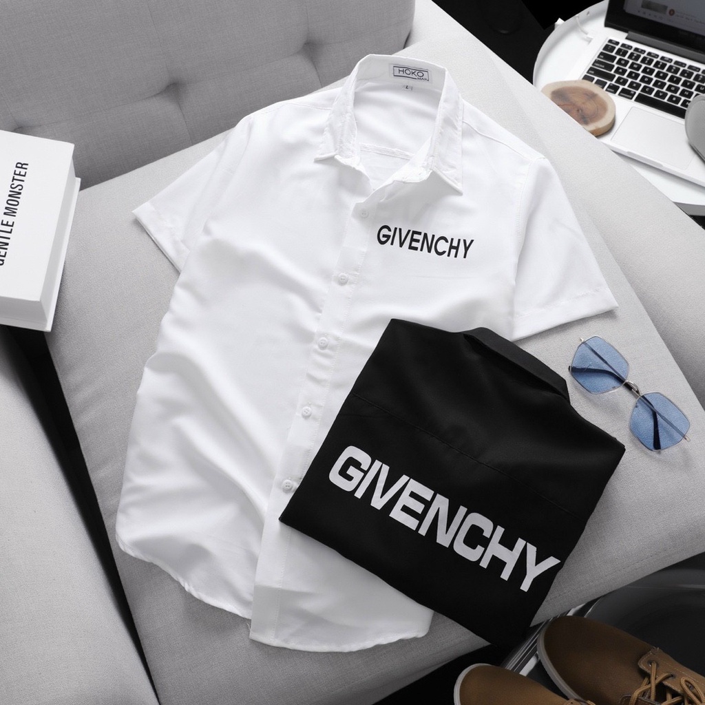 Áo sơ mi ngắn tay nam vải Kate lụa cao cấp in chữ "GIVEN****" chuẩn from thiết kế thanh lịch sang trọng- SORA STORE