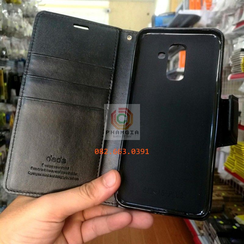 Bao da Samsung A6 /A6+/A8/A8+ 2018 da cao cấp, có ngăn thẻ, nắp gập chống đỡ xem phim