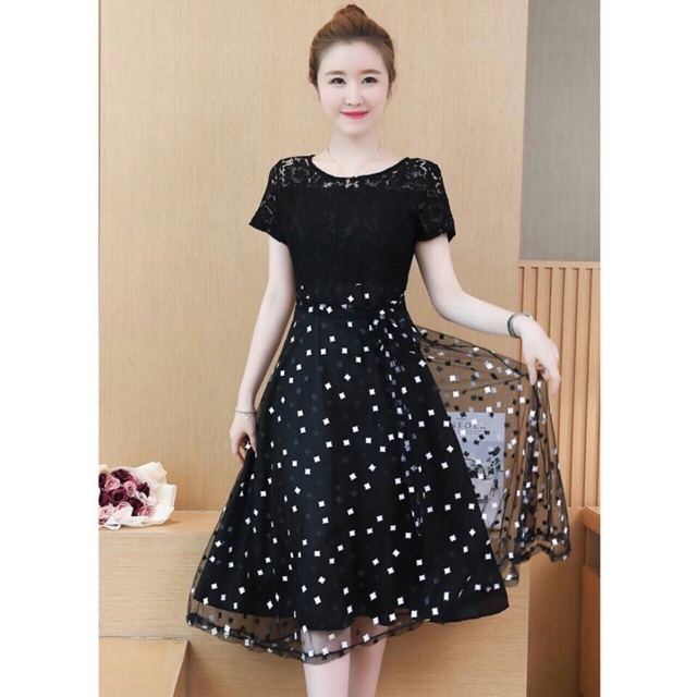Đầm xoè tùng ren chấm bi li ti siêu xinh -có 3 size M-L-XL
