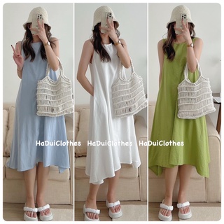 Váy Xuông Khoét Nách Màu Pastel Mặc Đi Biển Đi Chill Nhẹ Nhàng