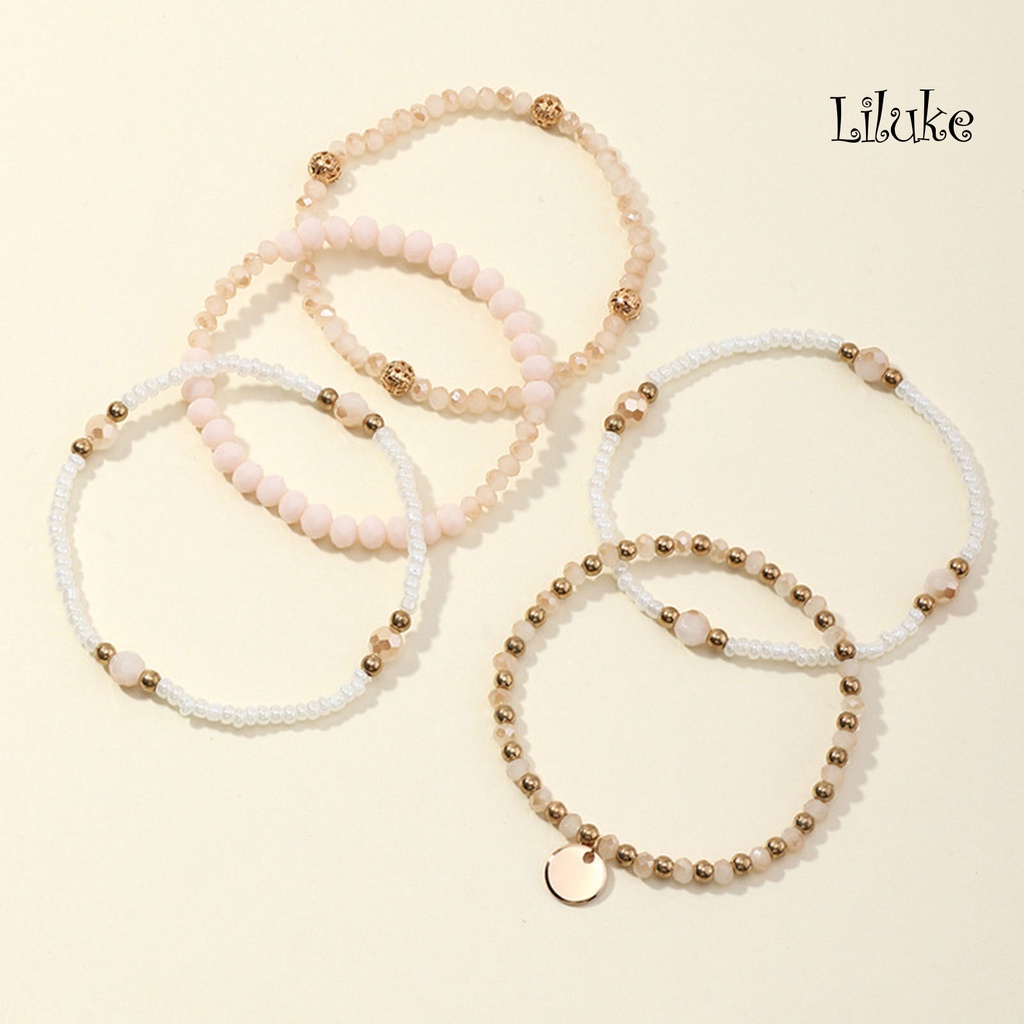 Bộ 5 Vòng Tay Hợp Kim Xỏ Hạt Nhiều Kiểu Dáng Thời Trang Cho Nữ