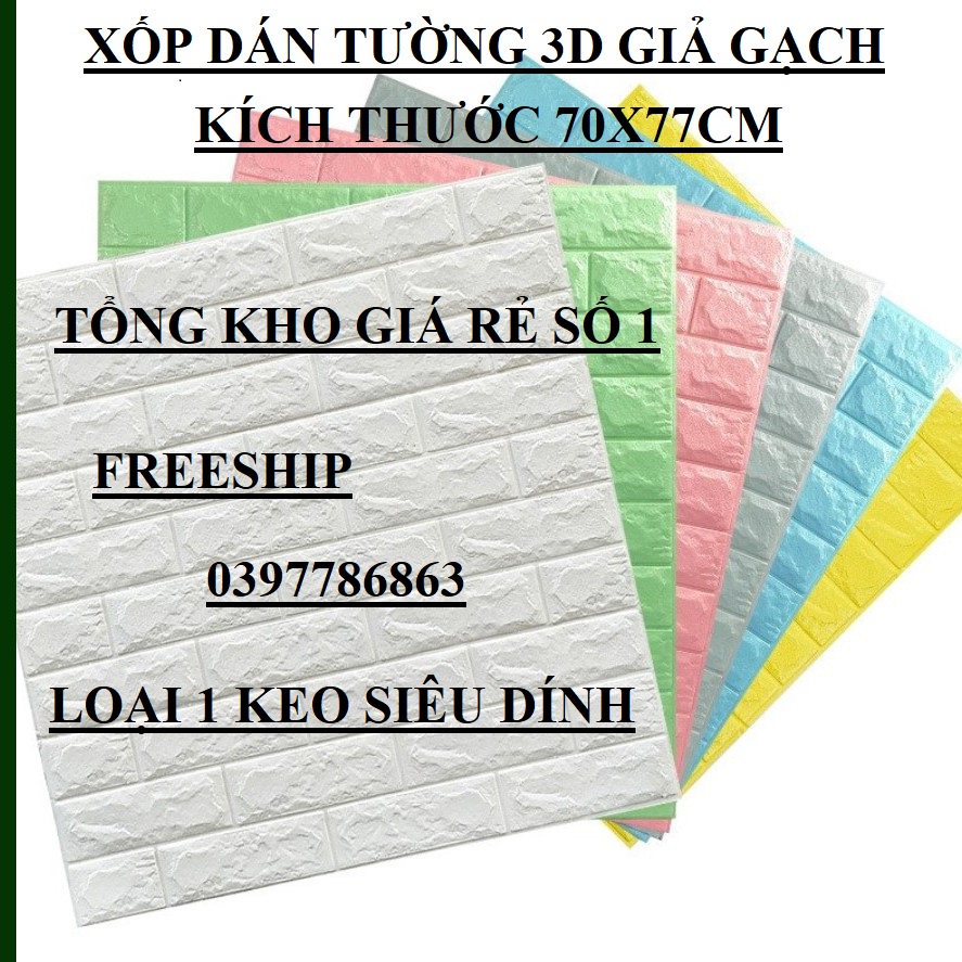 Free Ship - Xốp Dán Tường 3D Giả Gạch 70x77cm Chuẩn Hàng Loại 1 Giá Rẻ Bắc Ninh